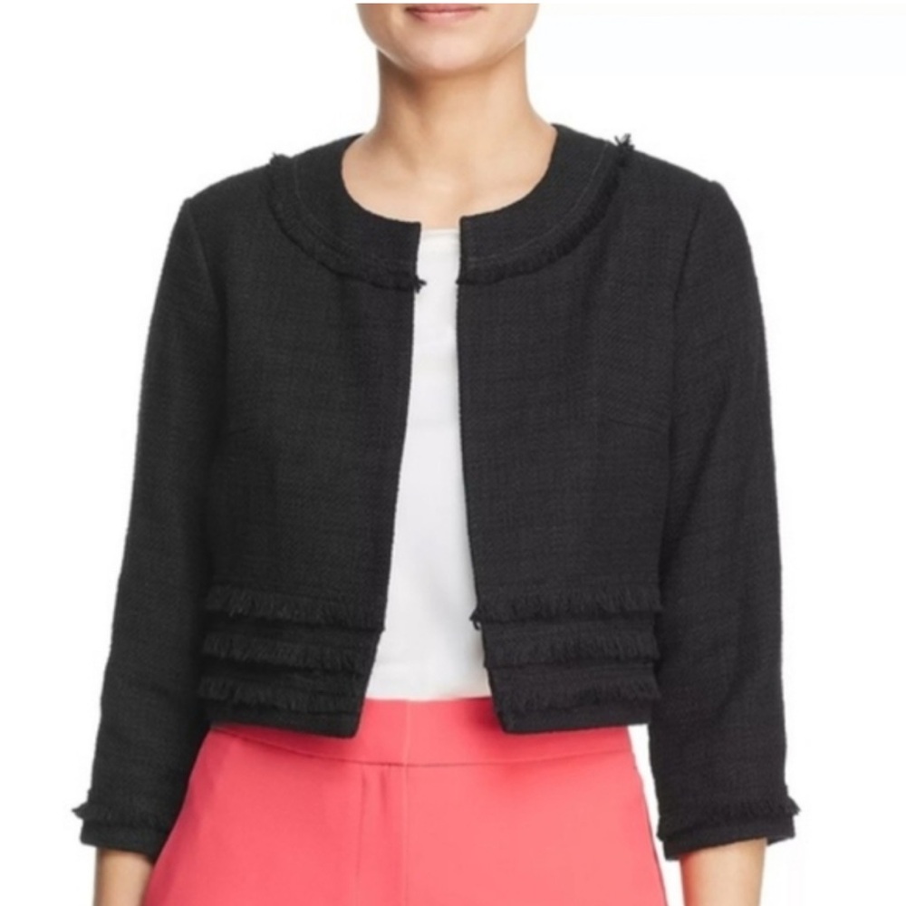 Karl Lagerfeld Paris‎ Frayed Tweed Cropped Jacket black size small